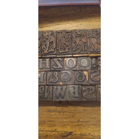 31 Vintage Wooden Rubber Stamps Numbers, Letter and Symbols  4 Blanks - Picture 4 of 6